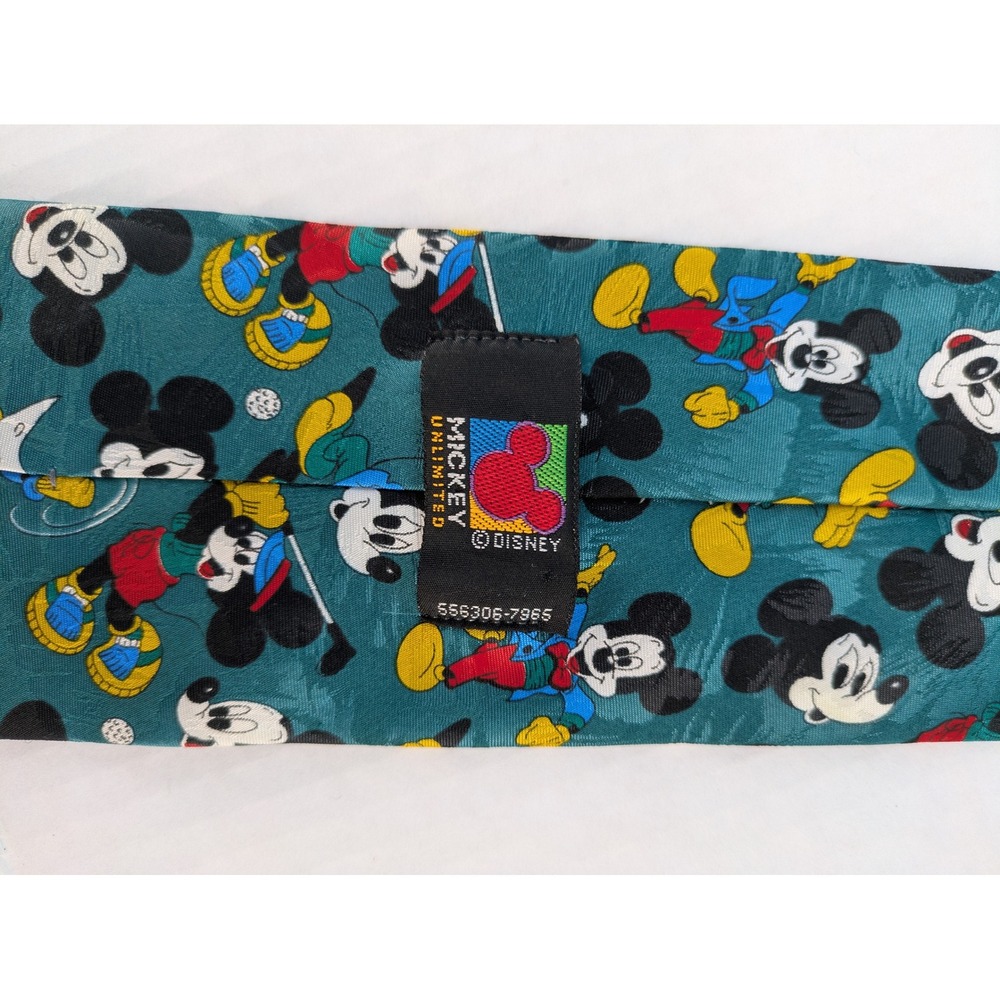 Mickey Unlimited Disney Mouse Necktie Green Sports Golf Boxing Vintage Tie Dad - Picture 2 of 5